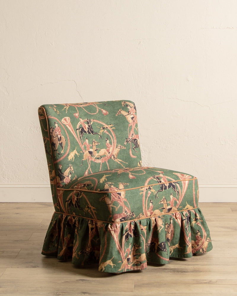 Skirted Slipper Chair in Green Derby Upholstery, Denmark, 1950's - Lone Fox