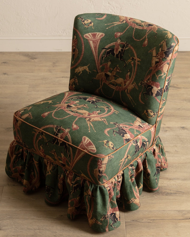 Skirted Slipper Chair in Green Derby Upholstery, Denmark, 1950's - Lone Fox