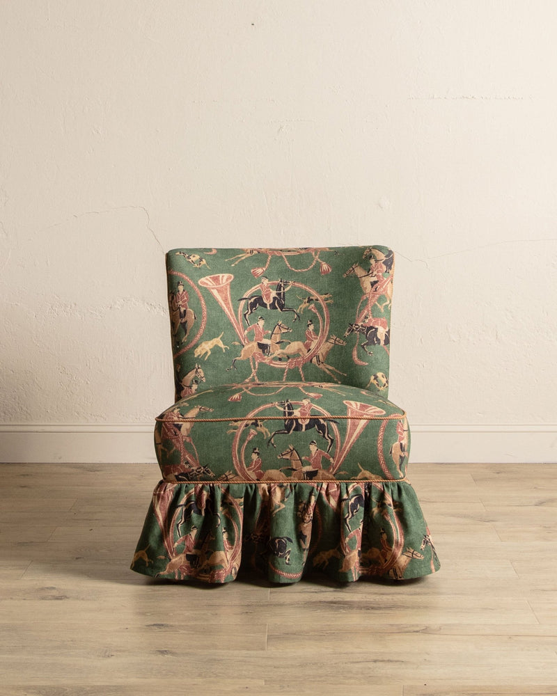 Skirted Slipper Chair in Green Derby Upholstery, Denmark, 1950's - Lone Fox