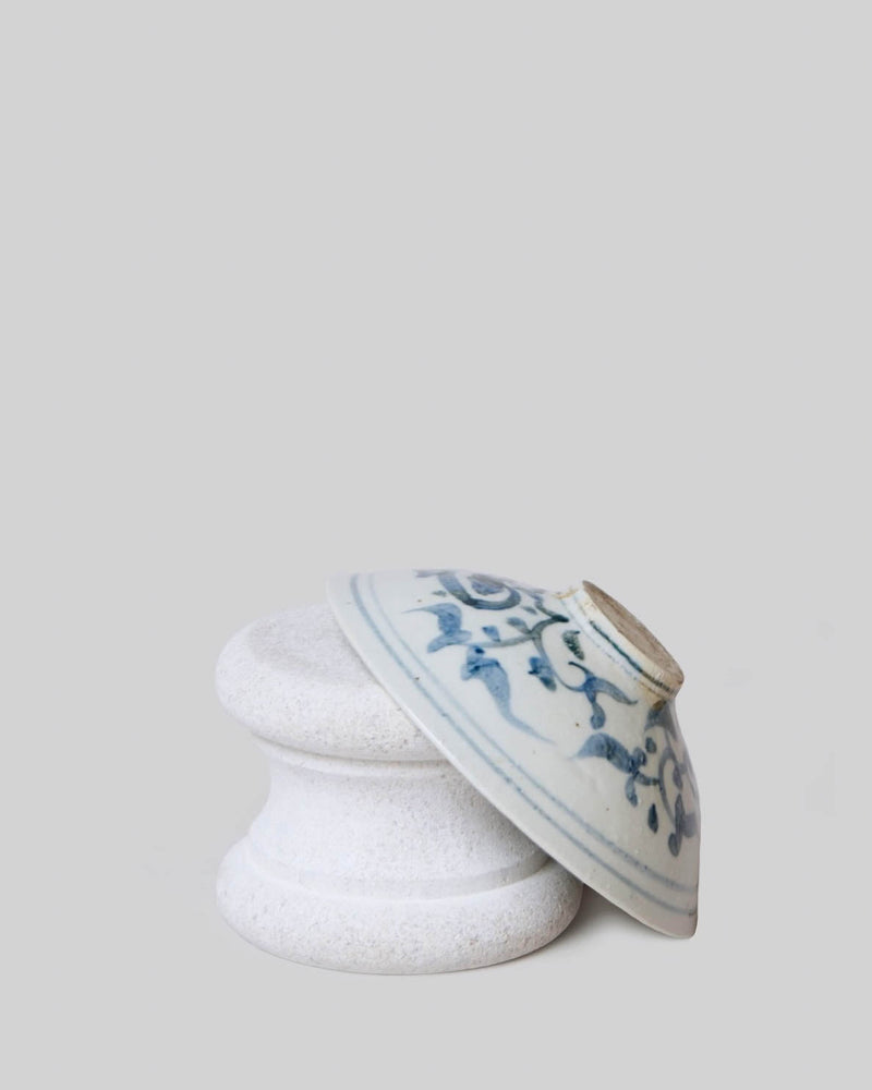 Small Blue and White Porcelain Floral Conical Bowl - Lone Fox