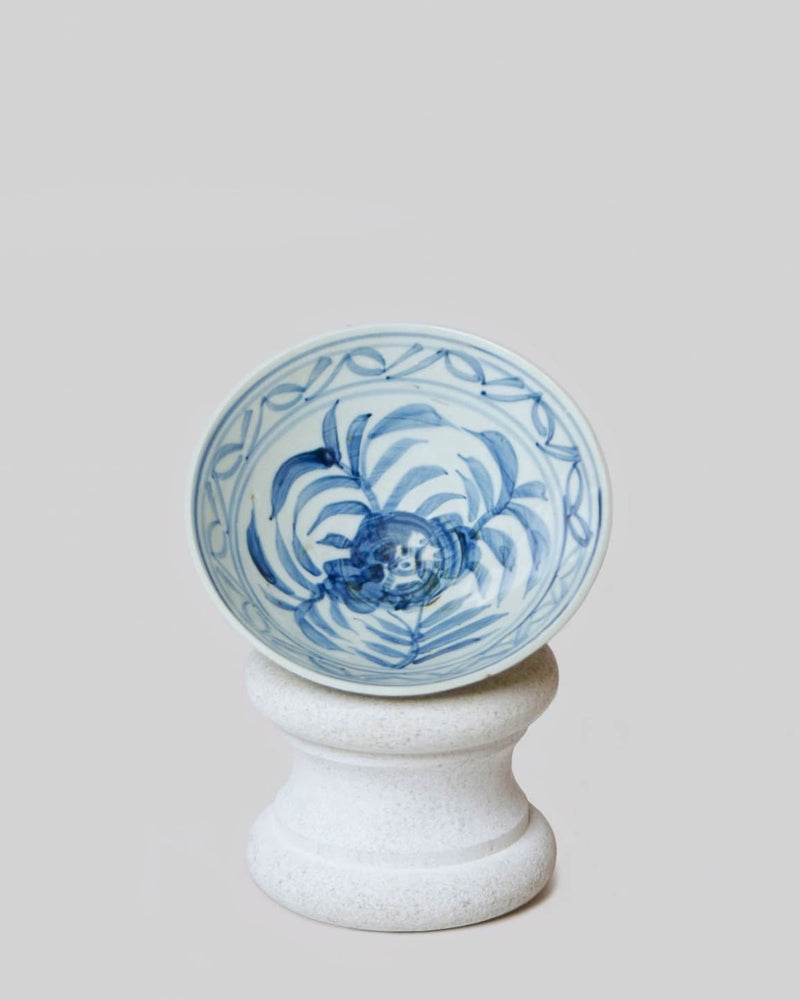 Small Blue and White Porcelain Floral Conical Bowl - Lone Fox