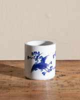 Small Blue and White Porcelain Flying Crane Cachepot - Lone Fox