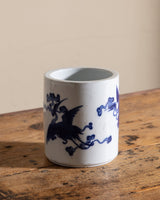 Small Blue and White Porcelain Flying Crane Cachepot - Lone Fox