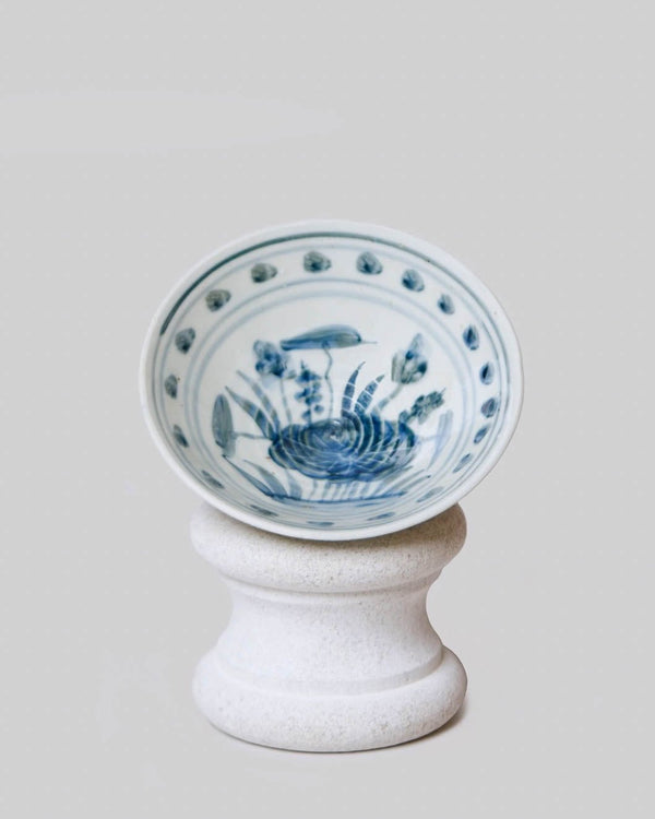 Small Blue and White Porcelain Lotus Conical Bowl - Lone Fox