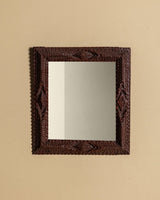 Small Brown Painted Tramp Art Mirror, Early 20th Century - Lone Fox