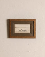 Small European Coastal Landscape & Horses Pencil Sketch, 1980's - Lone Fox