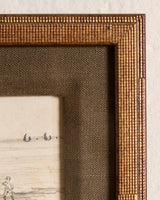 Small European Coastal Landscape & Horses Pencil Sketch, 1980's - Lone Fox