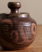 Small Studio Pottery Round Lidded Jar, Signed - Lone Fox