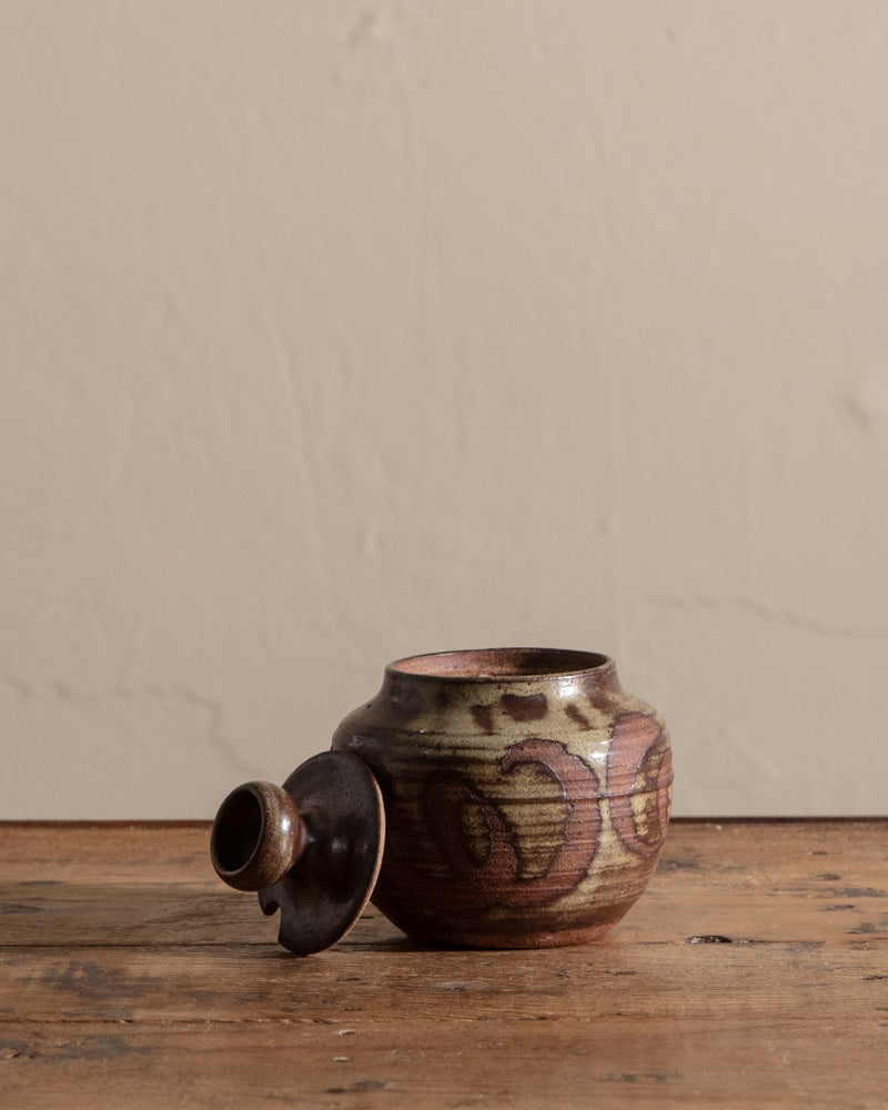 Small Studio Pottery Round Lidded Jar, Signed - Lone Fox