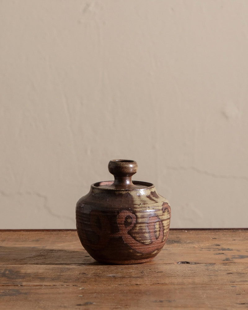 Small Studio Pottery Round Lidded Jar, Signed - Lone Fox