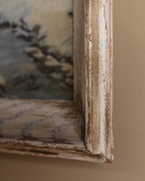 Snowy Alpine Village Landscape in Wood Frame, Signed 1955 - Lone Fox