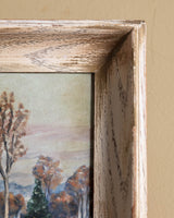 Snowy Alpine Village Landscape in Wood Frame, Signed 1955 - Lone Fox