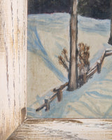 Snowy Alpine Village Landscape in Wood Frame, Signed 1955 - Lone Fox