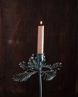 Snowy Pine Sprig Tole Taper Holder - Lone Fox