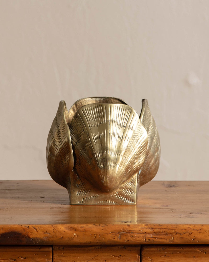 Solid Brass Duquette Style Large Shell Planter - Lone Fox