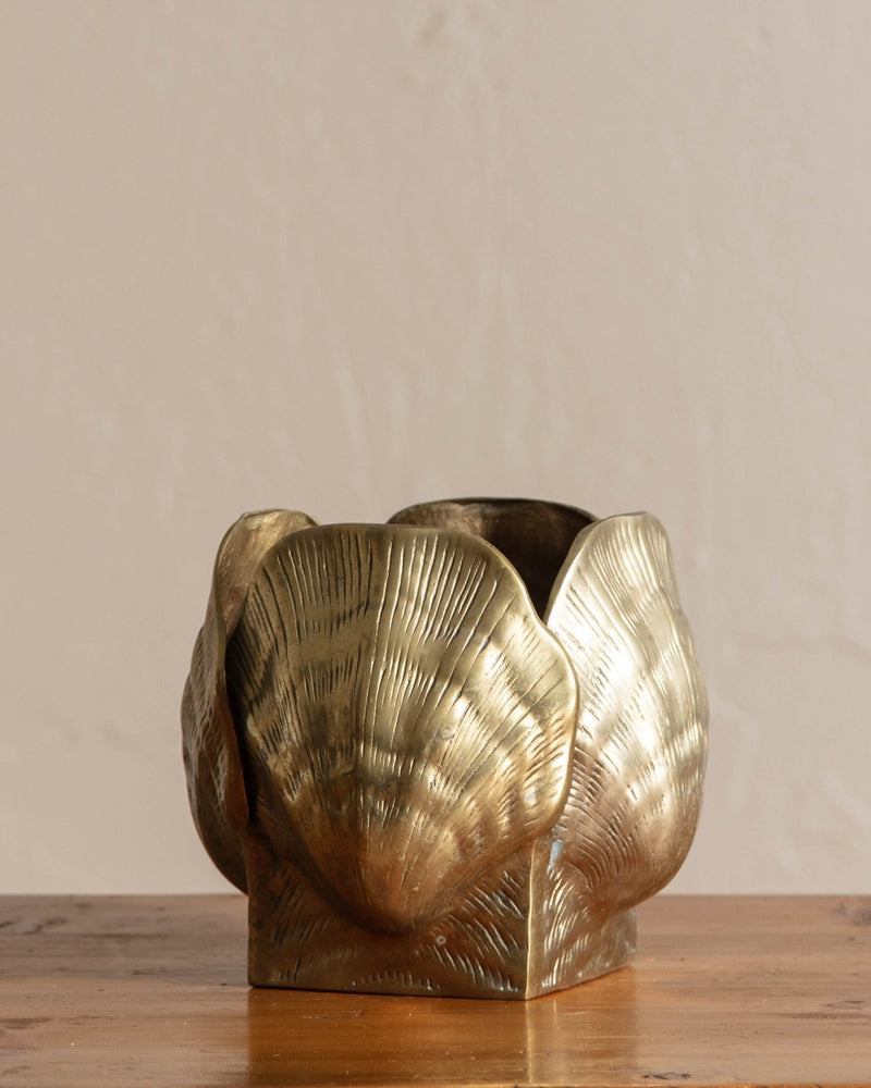 Solid Brass Duquette Style Large Shell Planter - Lone Fox