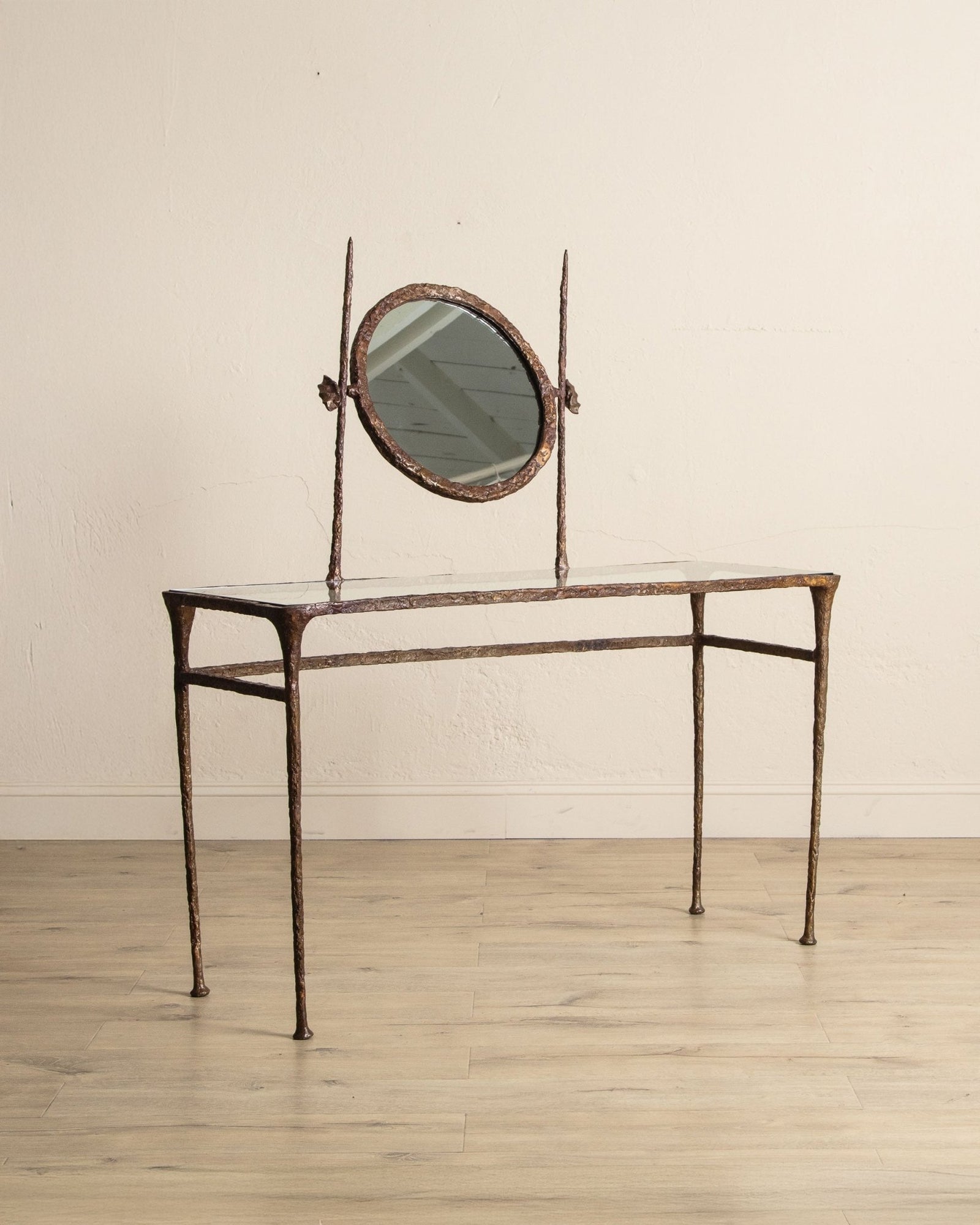 Solid Bronze Vanity Table w/ Mirror Manner of Alberto Giacometti