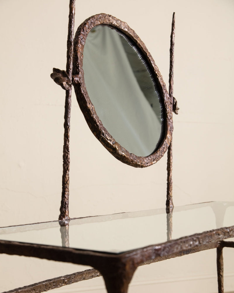Solid Bronze Vanity Table w/ Mirror Manner of Alberto Giacometti, USA, 1960's - Lone Fox