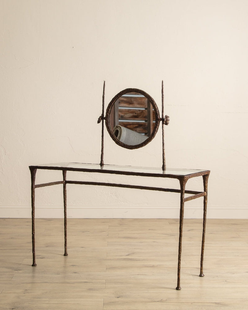 Solid Bronze Vanity Table w/ Mirror Manner of Alberto Giacometti, USA, 1960's - Lone Fox