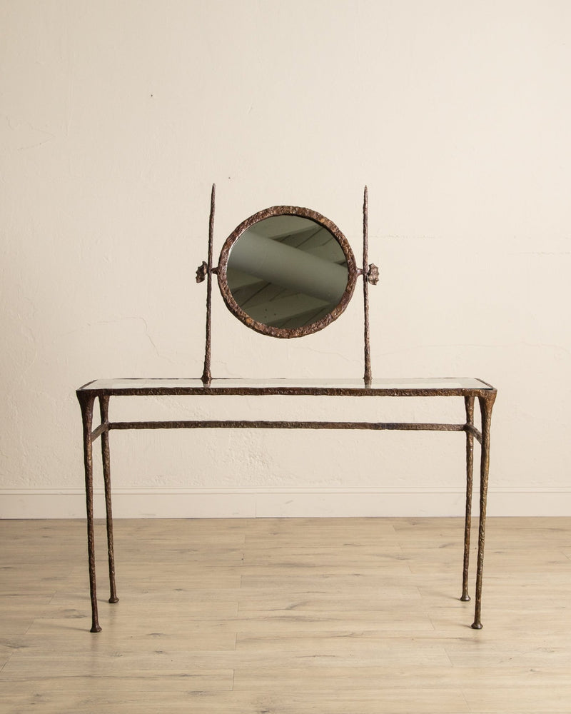 Solid Bronze Vanity Table w/ Mirror Manner of Alberto Giacometti, USA, 1960's - Lone Fox