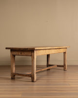 Solid Oak Farm Table with Chamfered Legs & Drawer, France, 19th Century - Lone Fox