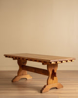 Solid Oak Notched Trestle Dining Table, France, 1960s - Lone Fox