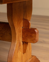 Solid Oak Notched Trestle Dining Table, France, 1960s - Lone Fox