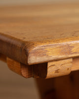 Solid Oak Notched Trestle Dining Table, France, 1960s - Lone Fox