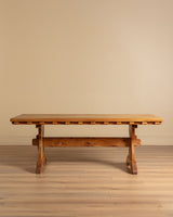 Solid Oak Notched Trestle Dining Table, France, 1960s - Lone Fox