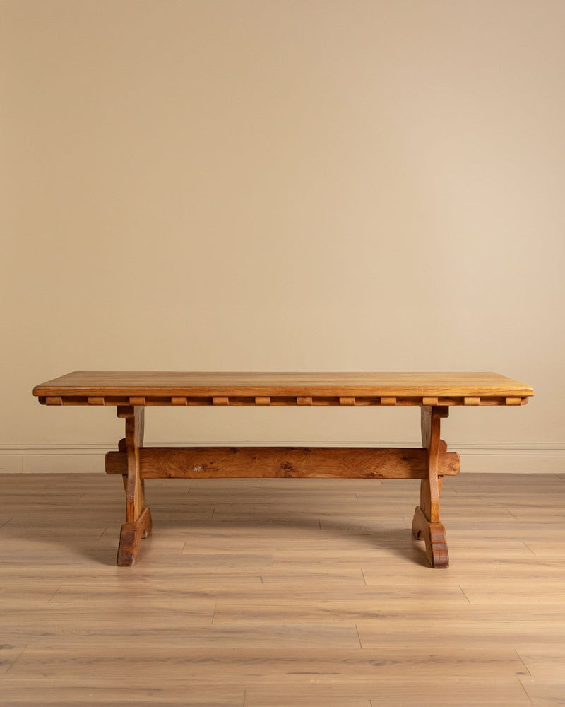 Solid Oak Notched Trestle Dining Table, France, 1960s – Lone Fox