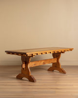 Solid Oak Notched Trestle Dining Table, France, 1960s - Lone Fox