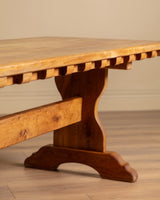 Solid Oak Notched Trestle Dining Table, France, 1960s - Lone Fox