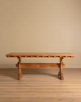 Solid Oak Notched Trestle Dining Table, France, 1960s - Lone Fox