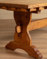 Solid Oak Notched Trestle Dining Table, France, 1960s - Lone Fox