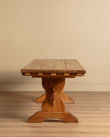 Solid Oak Notched Trestle Dining Table, France, 1960s - Lone Fox