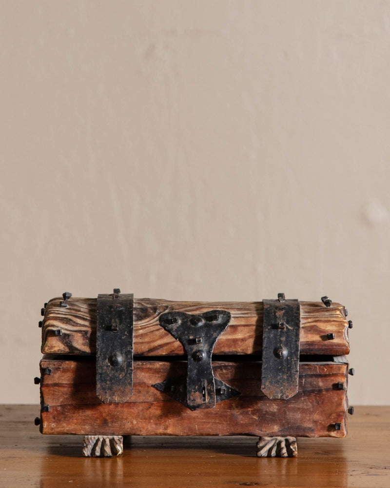 Spanish Brutalist Wood & Iron Chest/Jewelry Box - Lone Fox