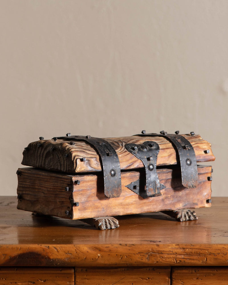 Spanish Brutalist Wood & Iron Chest/Jewelry Box - Lone Fox