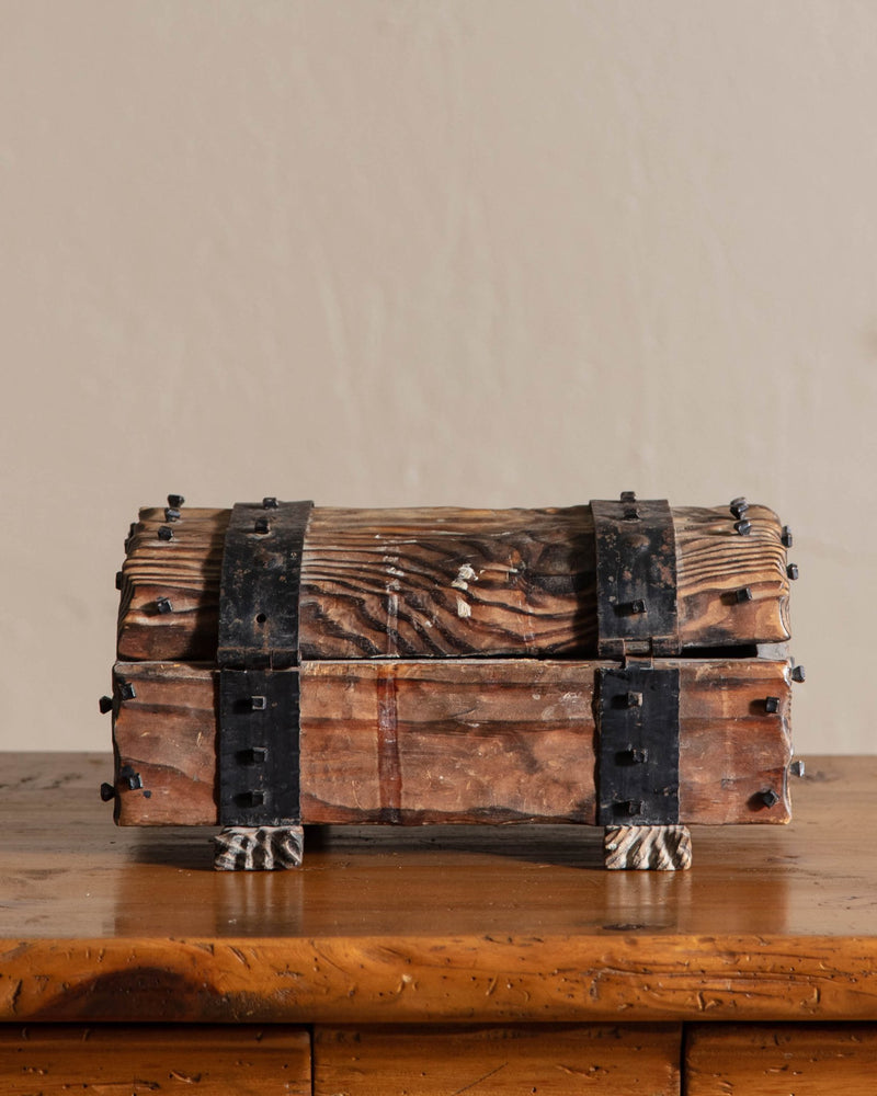 Spanish Brutalist Wood & Iron Chest/Jewelry Box - Lone Fox