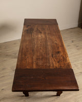 Spanish Carved Mahogany Dining Table w/ Iron Stretcher, Europe, 18th Century - Lone Fox