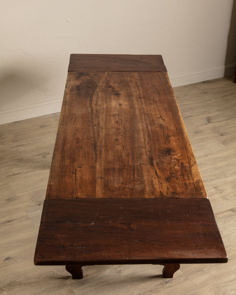 Spanish Carved Mahogany Dining Table w/ Iron Stretcher, Europe, 18th Century - Lone Fox