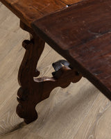 Spanish Carved Mahogany Dining Table w/ Iron Stretcher, Europe, 18th Century - Lone Fox