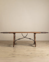 Spanish Carved Mahogany Dining Table w/ Iron Stretcher, Europe, 18th Century - Lone Fox
