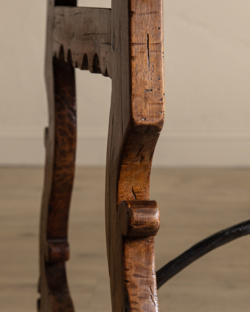 Spanish Carved Mahogany Dining Table w/ Iron Stretcher, Europe, 18th Century - Lone Fox
