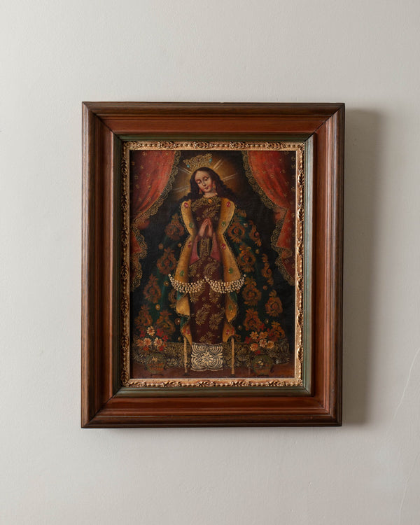 Spanish Cuzco School Madonna Oil Painting - Lone Fox