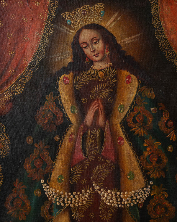 Spanish Cuzco School Madonna Oil Painting - Lone Fox