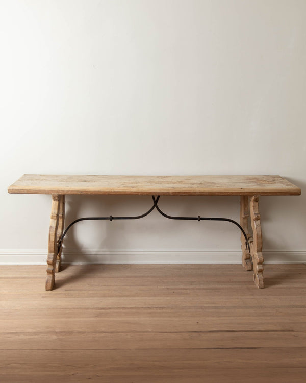 Spanish Oak & Forged Iron Console Table - Lone Fox