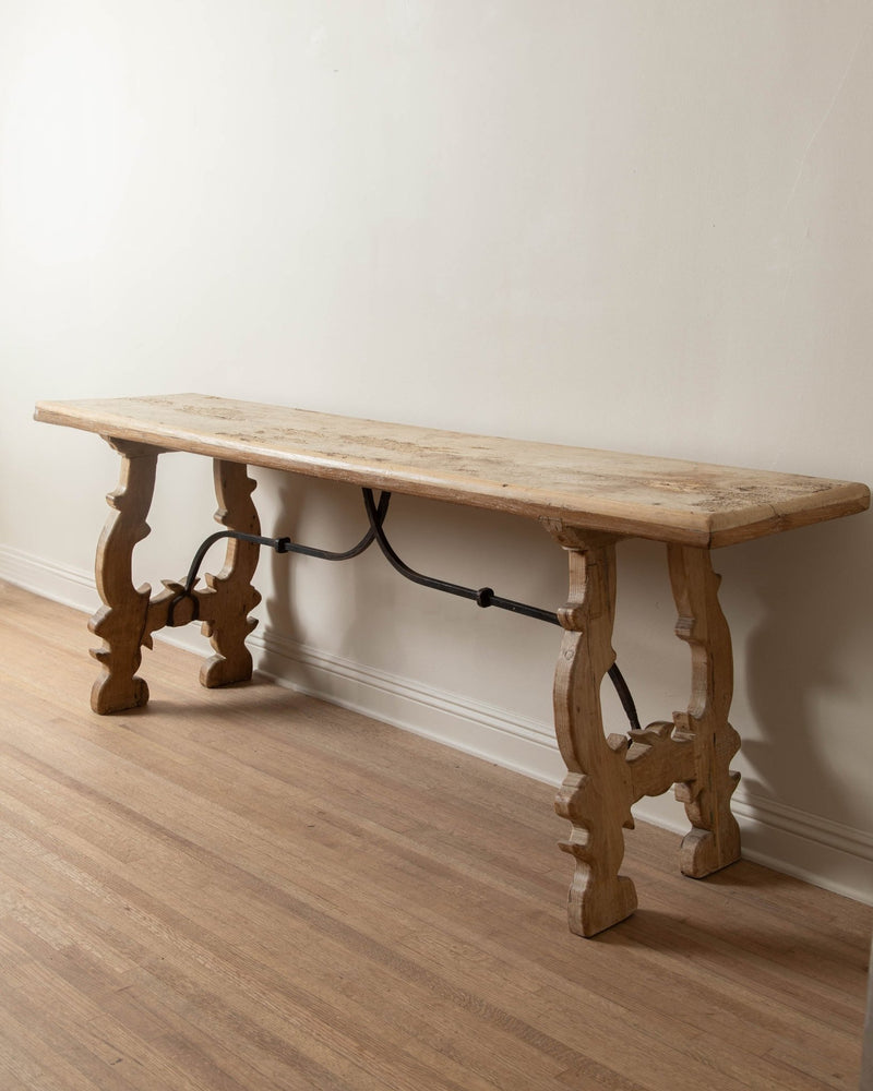 Spanish Oak & Forged Iron Console Table - Lone Fox