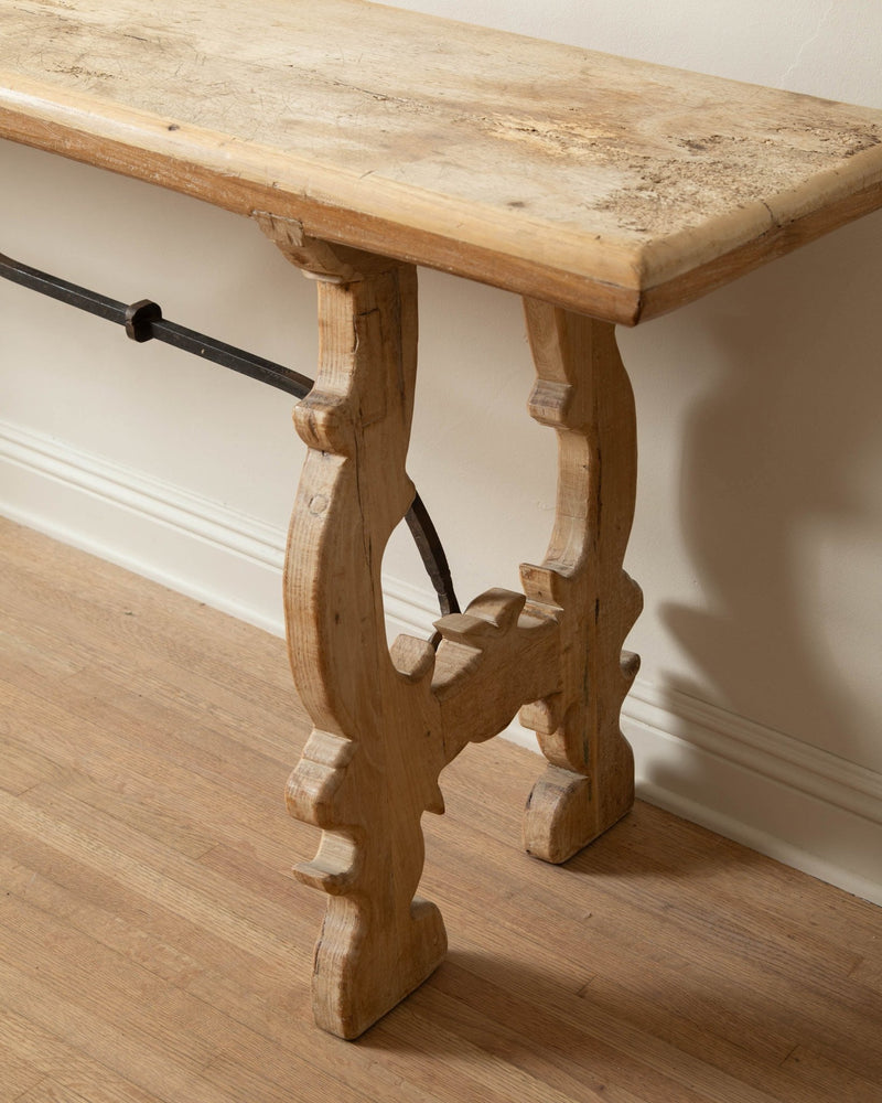 Spanish Oak & Forged Iron Console Table - Lone Fox