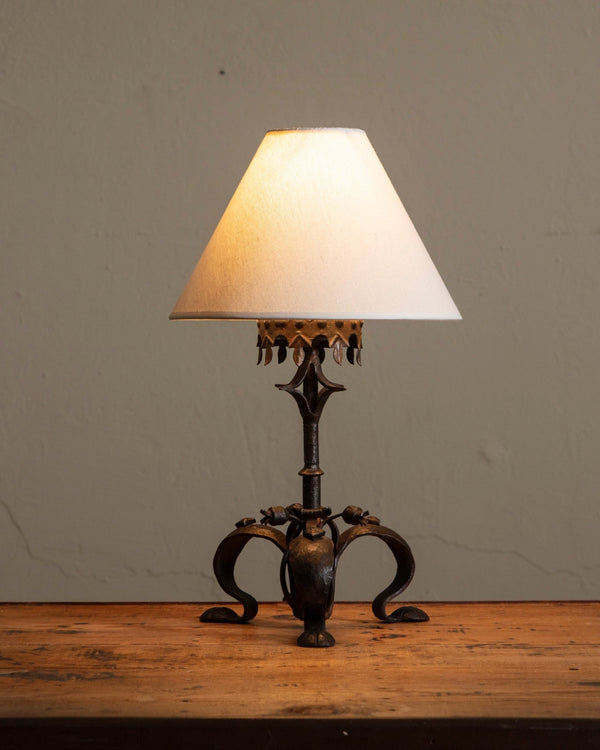Spanish Revival Iron Tripod Base Table Lamp, 1920's - Lone Fox
