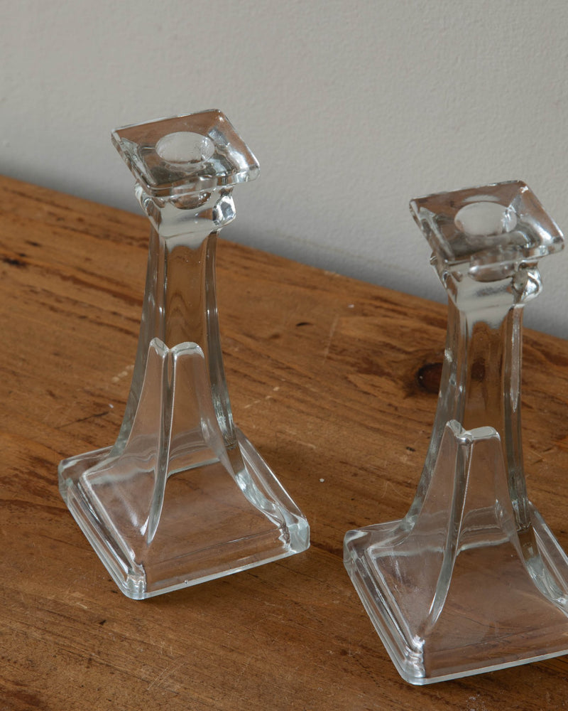 Squared Glass Candle Holders (Pair) - Lone Fox